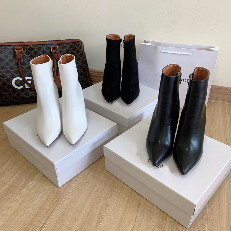Side Zip Wine Glass Heel Sexy Ankle Boots