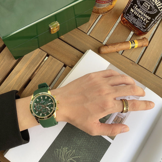 Watch Men's Silicone Belt Mori Malachite Green Phnom Penh Three Eyes Luminous Calendar