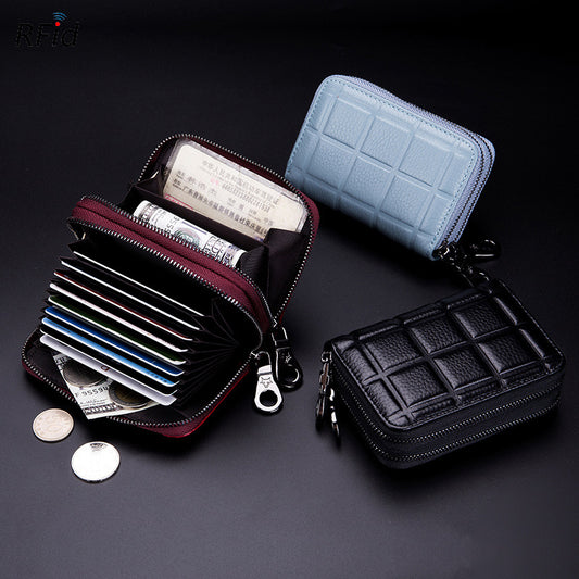 Double Zipper Pull Cowhide Multifunctional Coin Purse