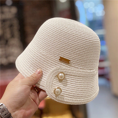 Version Straw Women's Sunscreen Pearl Decoration Fisherman Hat