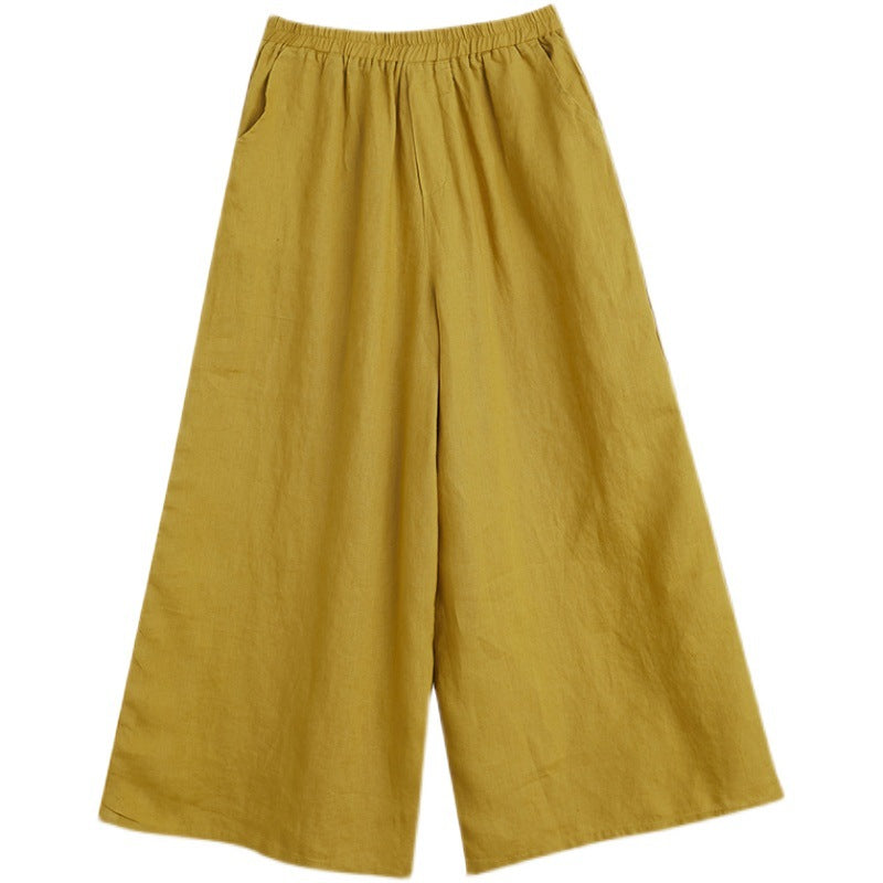 Women's Casual Cotton And Linen Loose High Waist Straight Wide Leg Pants