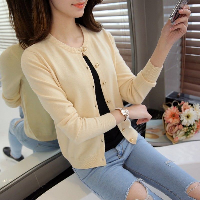 Sweater Coat Women's Knitted Cardigan Round Neck Long Sleeve Top