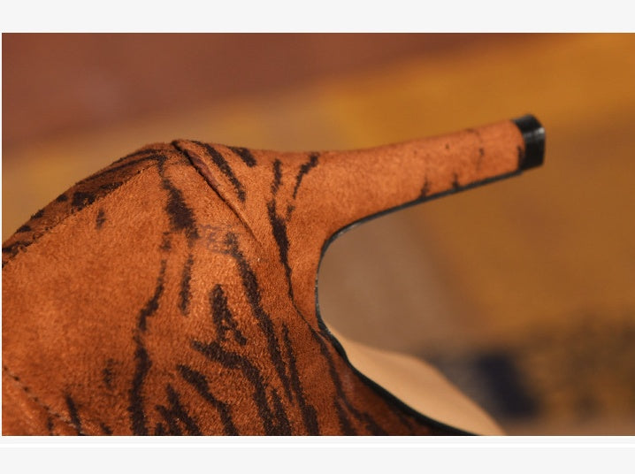 Pointed Leopard Print Large Size Wrapped Legs And Thin Stretch Boots