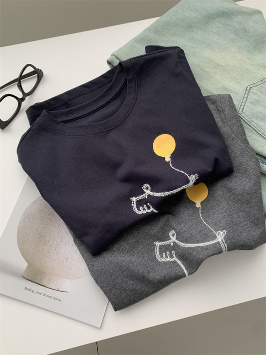 Women's Loose-fitting Casual Round-neck Short-sleeved Balloon Puppy T-shirt
