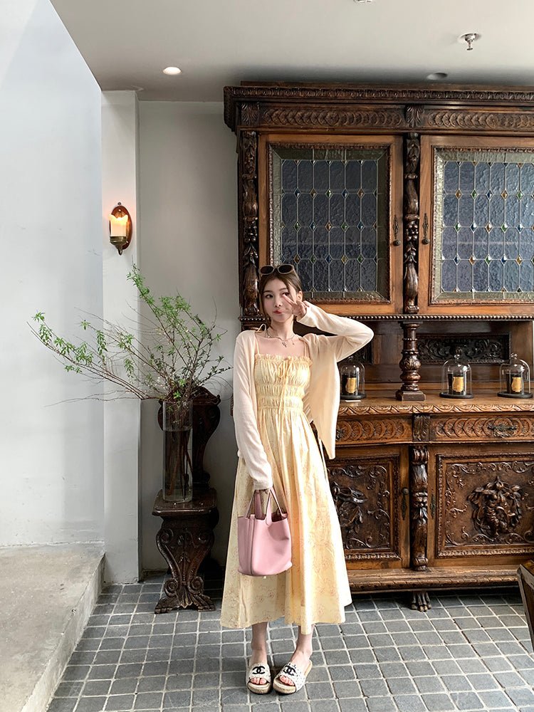 Yellow Floral Suspender Dress For Children