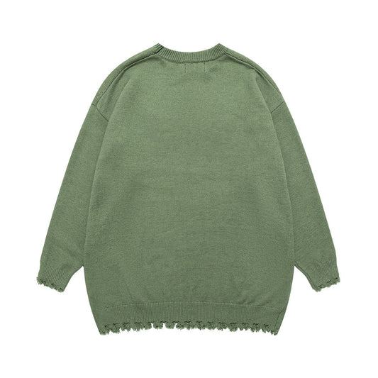 Loose Hem Jacquard Crew Neck Sweater Men's