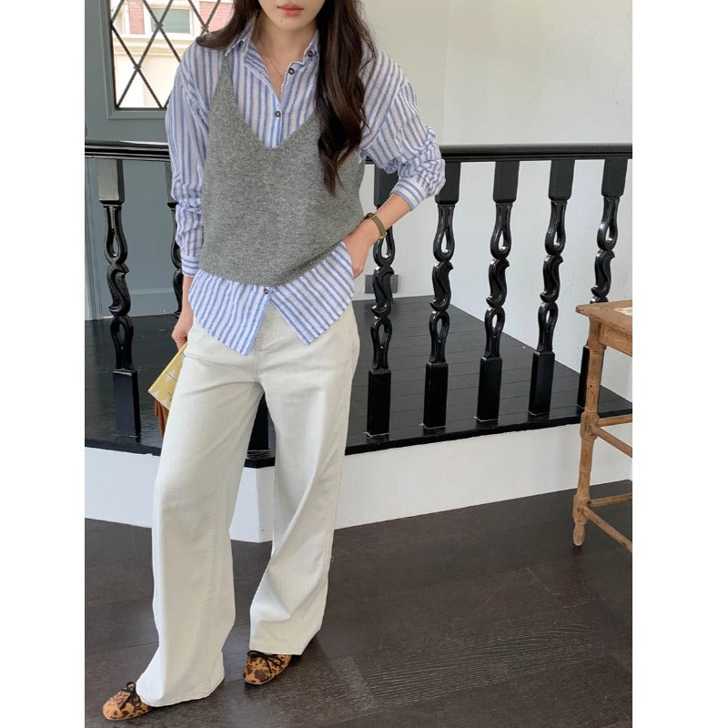 Womens Solid-Color Versatile V-Neck Knitted Vest