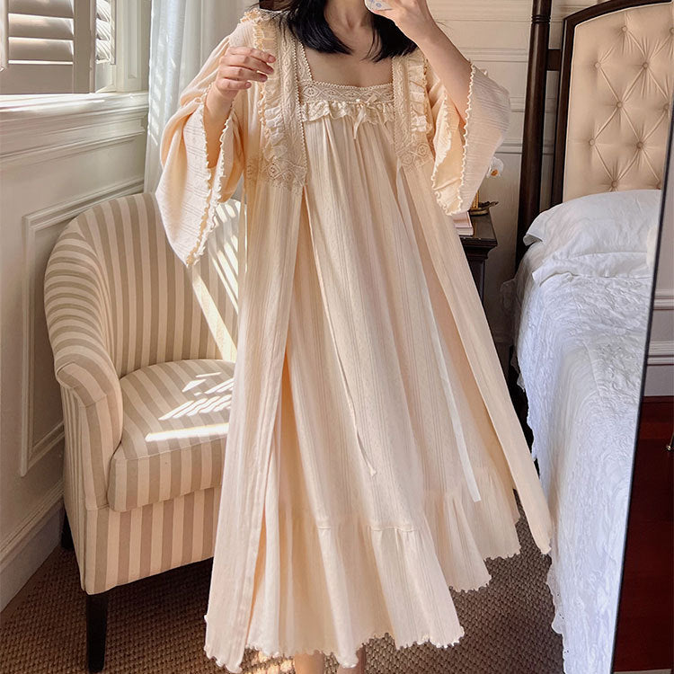 Retro French-style Sweet Camisole Nightgown Two-piece Set