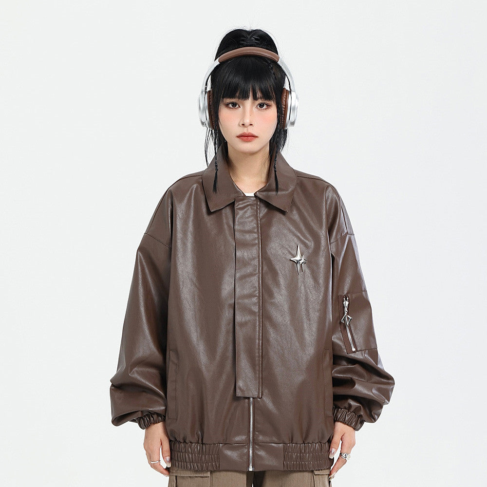 Spring And Autumn Loose Leather Coat Coat Men's High Street Simple