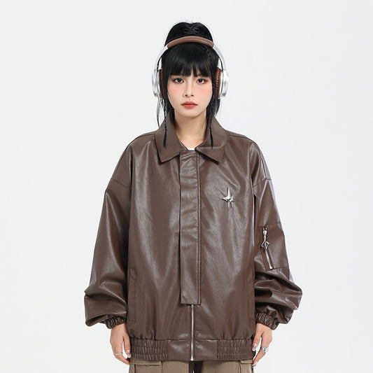 Spring And Autumn Loose Leather Coat Coat Men's High Street Simple