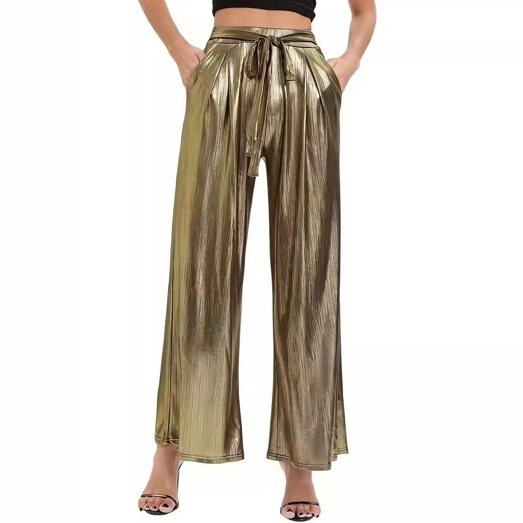 Women's Trousers Belt Loose High Waist Wide Leg