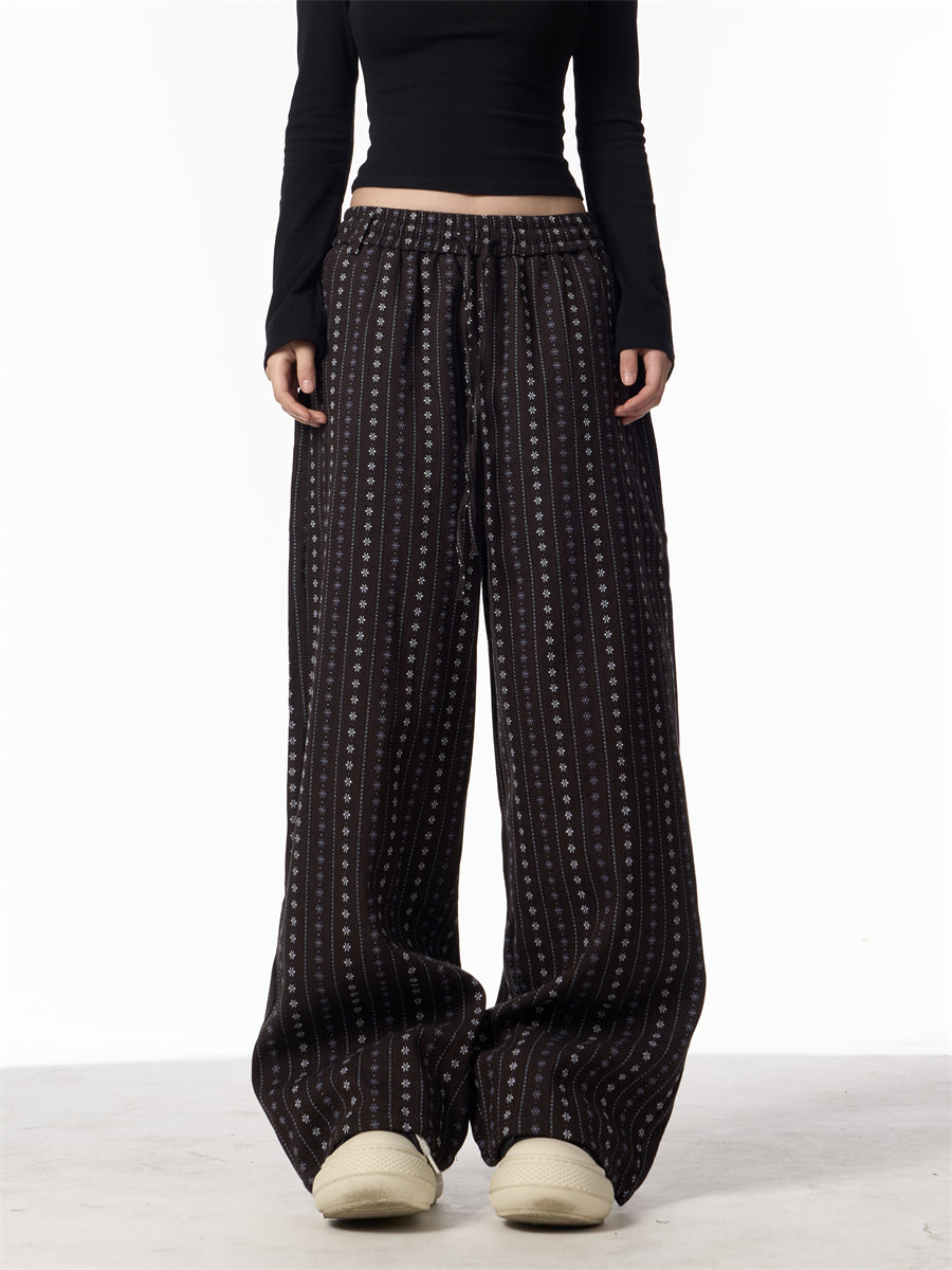 Spring New Retro Jacquard All-matching Straight Wide-leg Pants