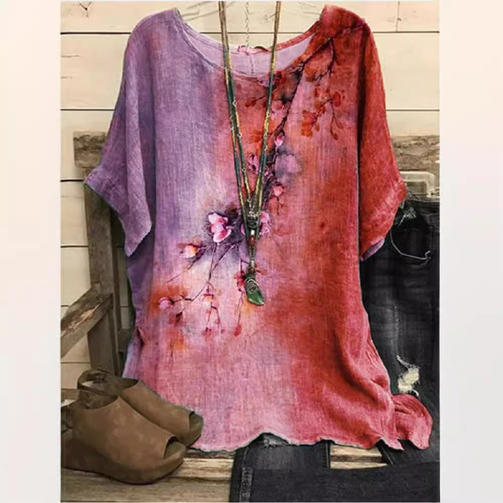 New Casual Loose Printed Crew Neck Top
