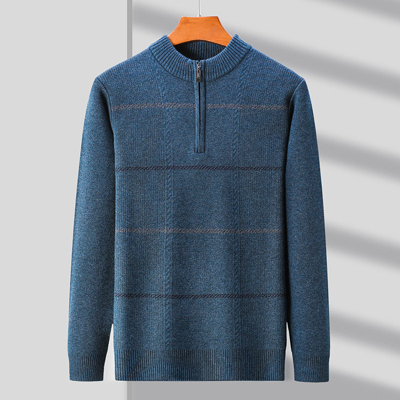 Mens Stand-Up Collar Long-Sleeve Half-Zip Knit Sweater