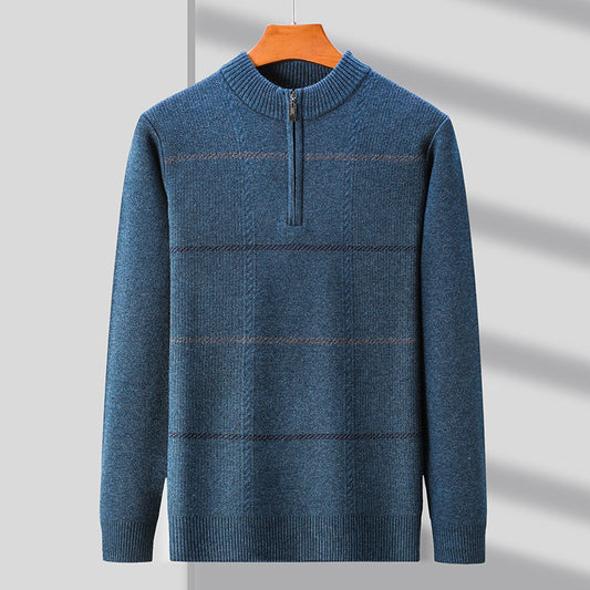 Mens Stand-Up Collar Long-Sleeve Half-Zip Knit Sweater