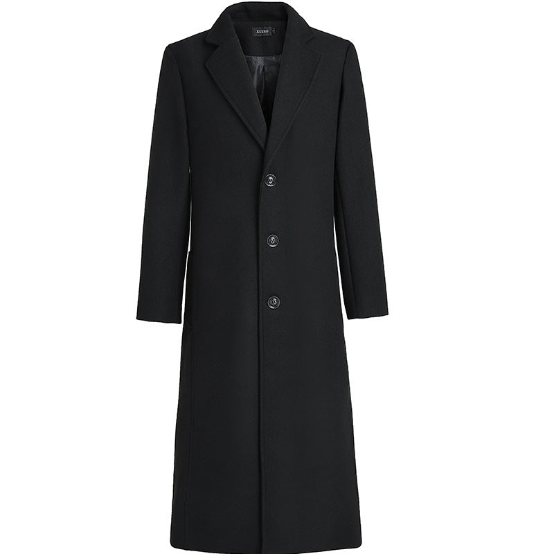 New Men's Woolen Fashion Loose Solid Color Long Trench Coat