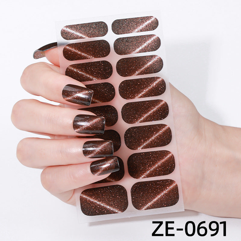 New Onion Powder Cat Eye Nail Applique 16 Finger Nail Sticker