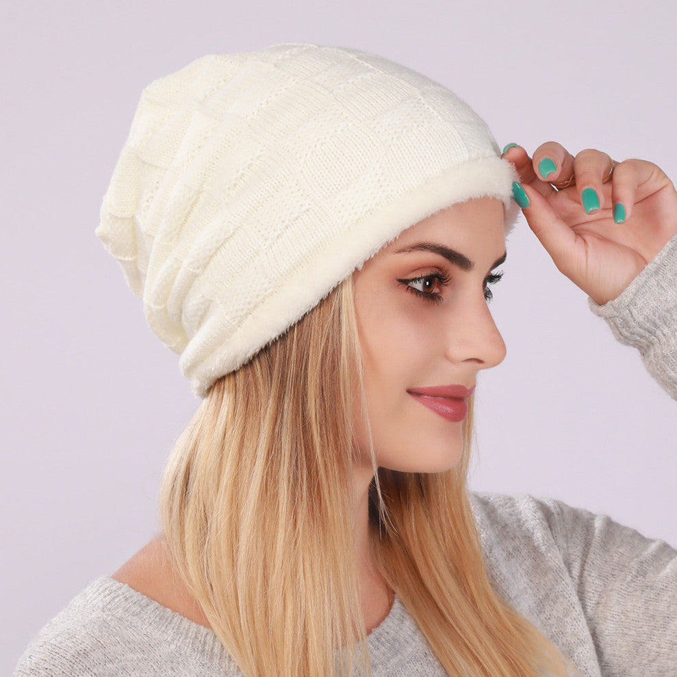 Pleated Fleece Men's And Women's Pullover Knitted Checkered Beanie