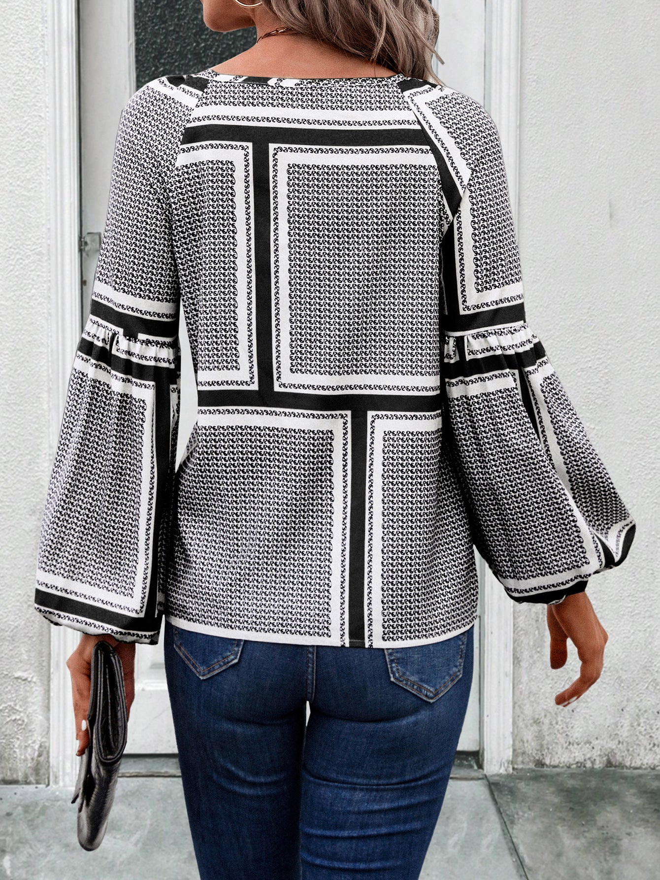 Fashion Lantern Sleeve Printed Shirt Women's Clothing