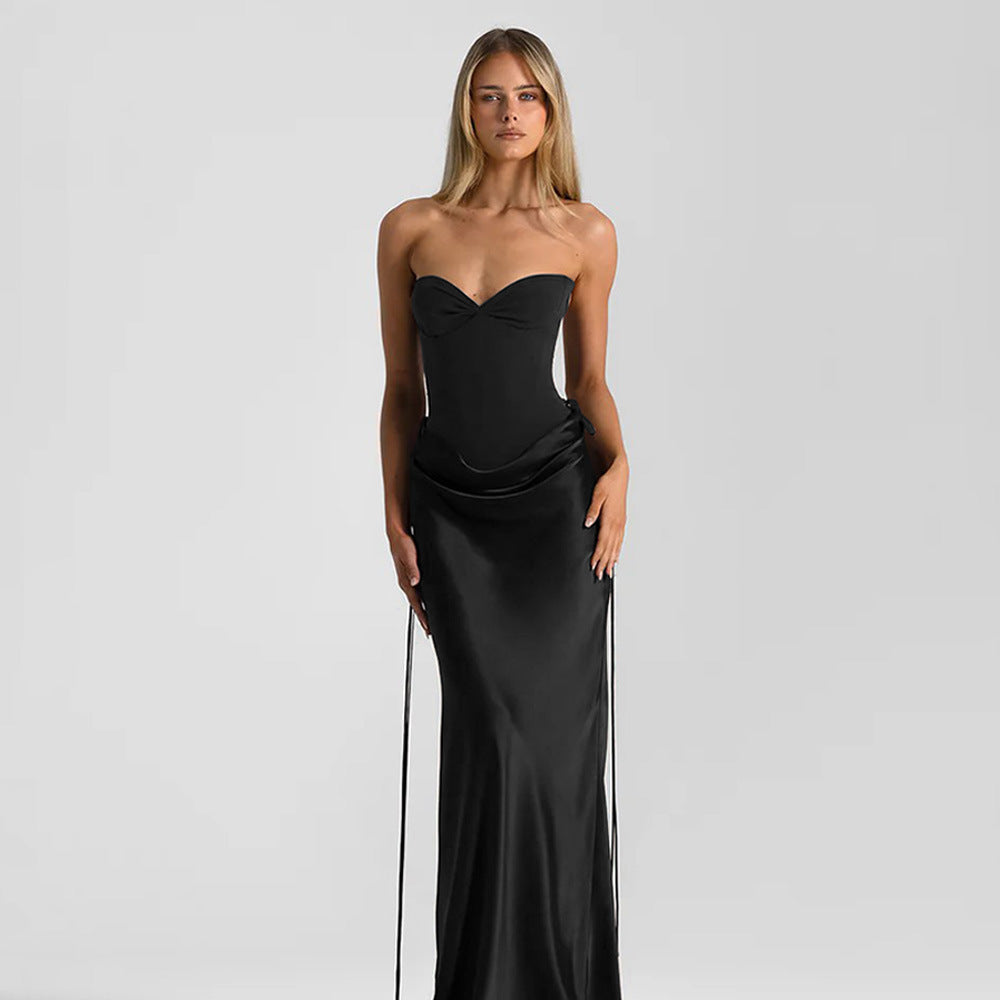 New Sexy Solid-color Slim-fit Long Dress With Tie-dye Accents Two-piece Set