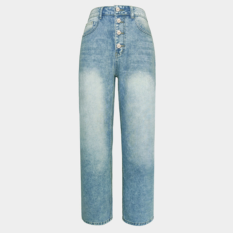 New Jeans Loose Leisure All-matching Simple And Thin Half-length Pants Straight-leg Pants Women