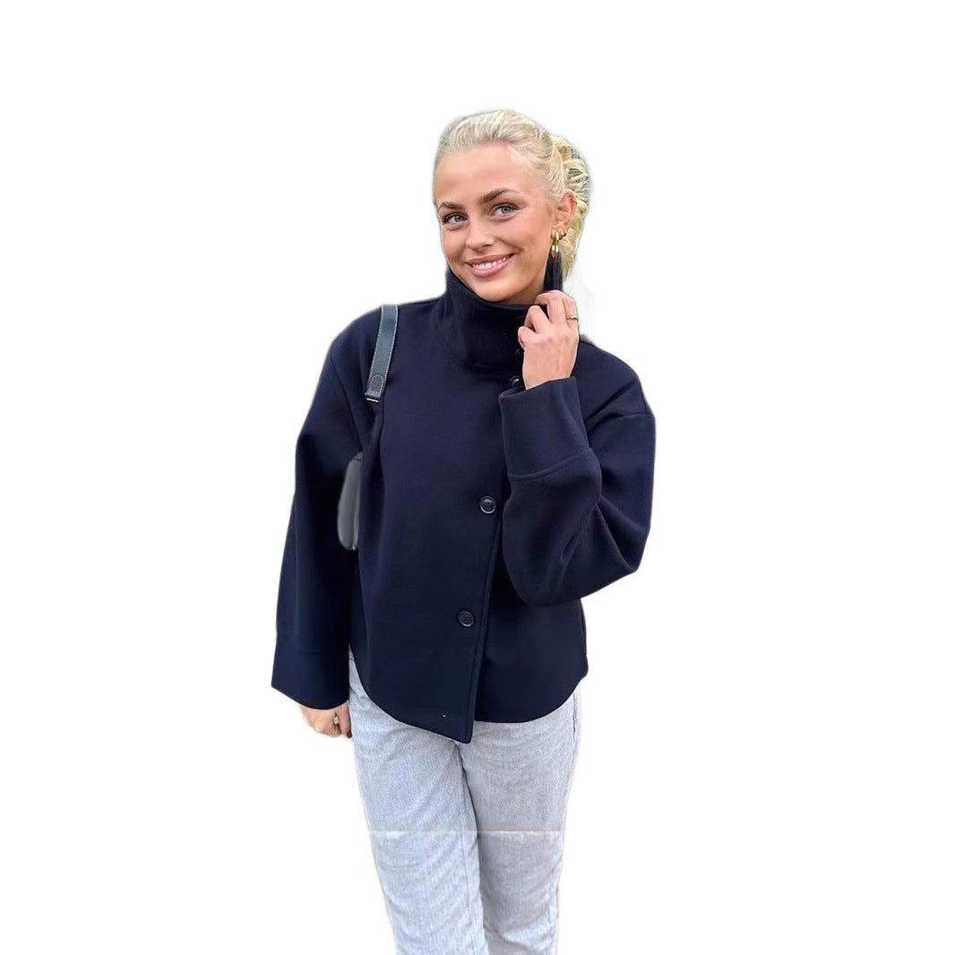 Women's Jacket Stand Collar Single Breasted Loose Woolen Coat