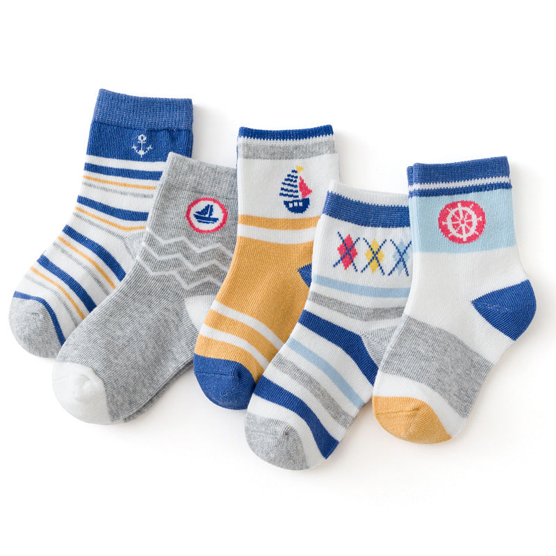 Cartoon Color Matching Sailing Cotton Socks For Boys And Girls