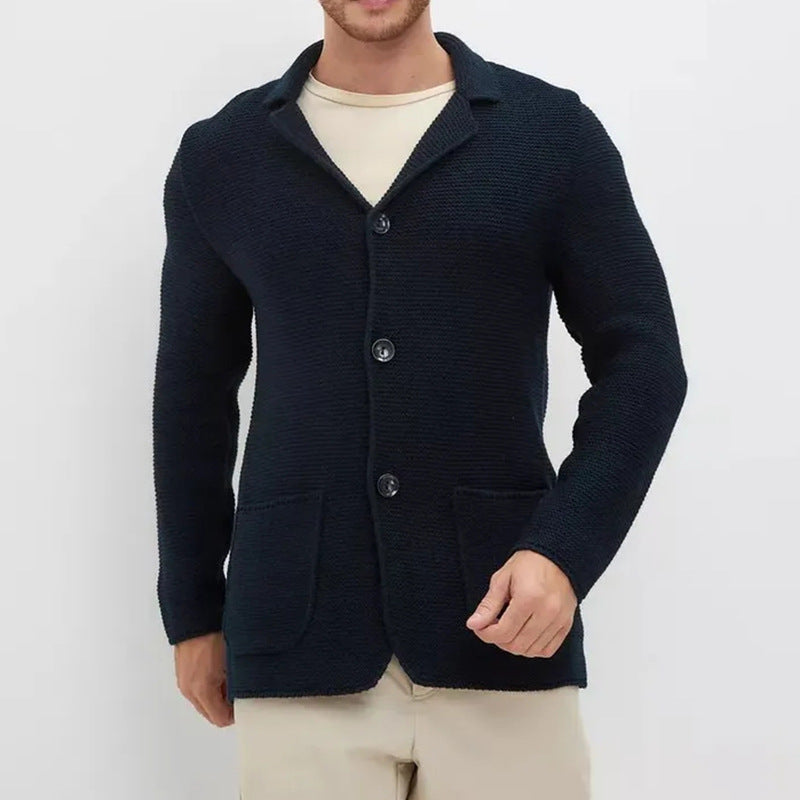 Ny Sweater Cardigan Herre Revers Strikket Jakkesæt Jakke