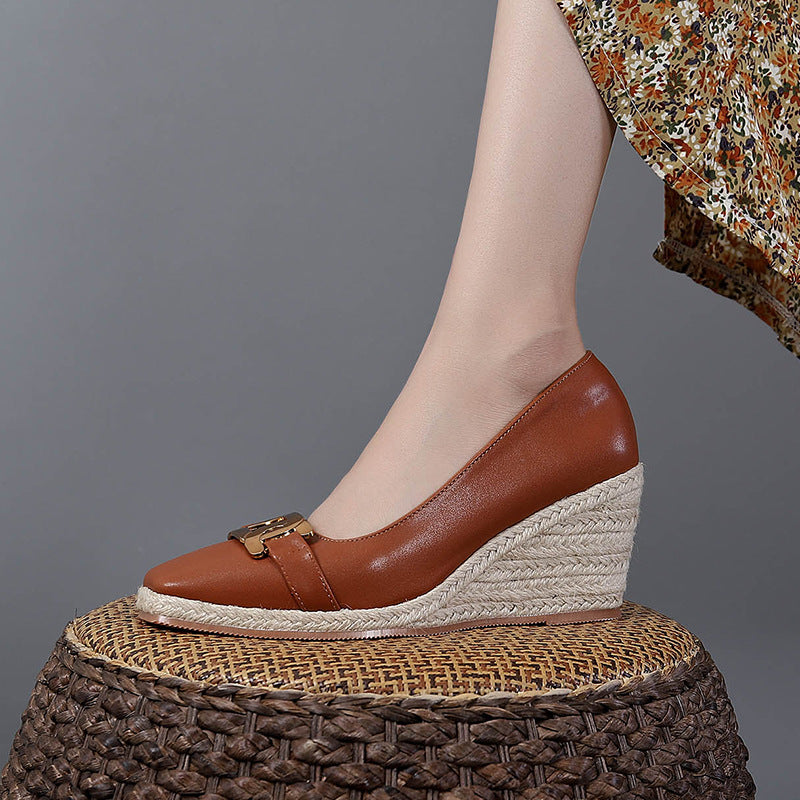 Retro Soft Bottom Square Toe High Heel Pumps Women's Hemp Rope