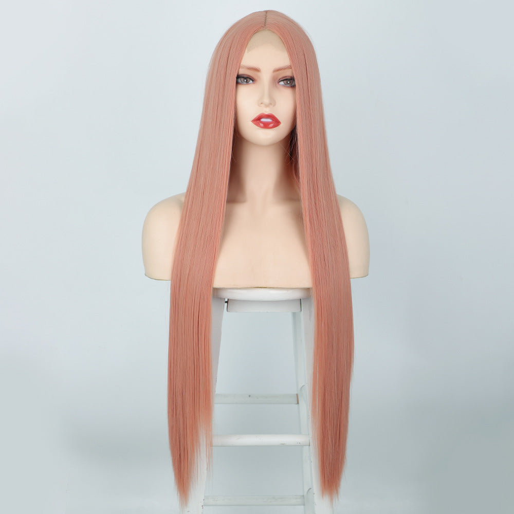 Front Lace Langt Glat Hår Kemisk Fiber Paryk