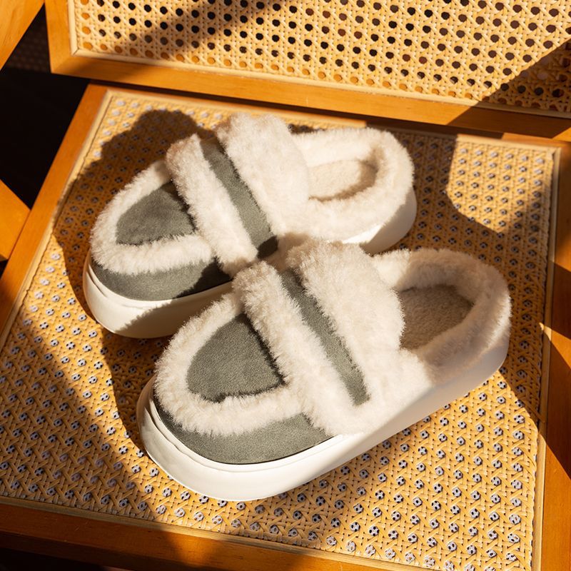 Leisure Home Deodorant Fleece-lined Non-slip Warm Winter Flat Cotton Slippers