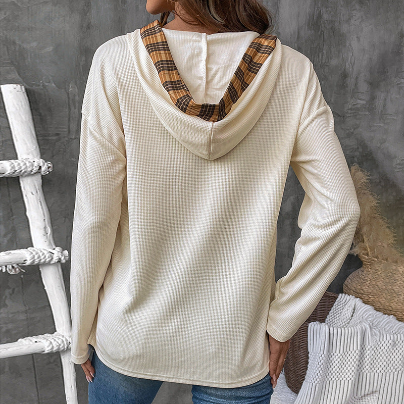 Patchwork Plaid Women's Hoodie Sweater