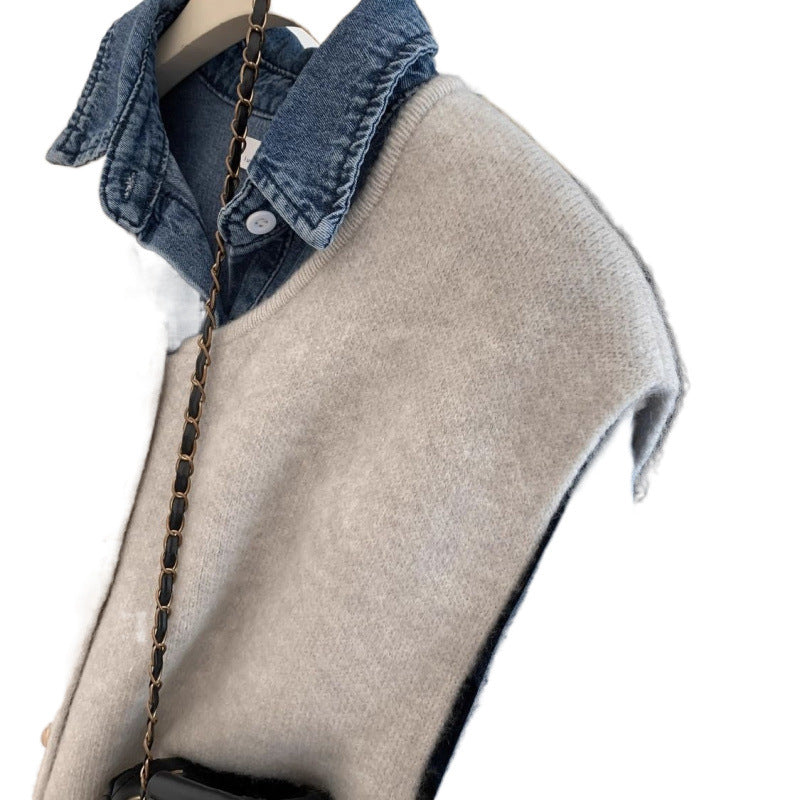 French Retro Small Golden Button Round Neck Knitted Vest For Women Loose