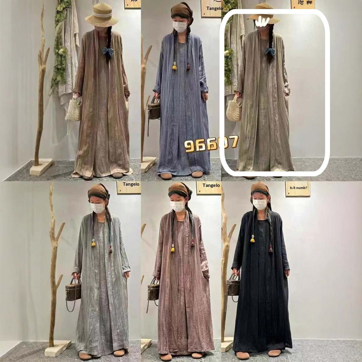 Solid-color Pleated Linen Vest Dress Long Coat Two-piece Set