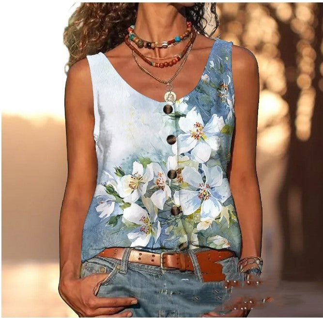 Casual Digital Printed U-neck Vest