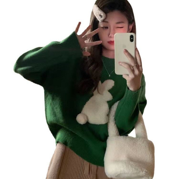 Cute Jacquard Christmas Knitted Sweater For Women