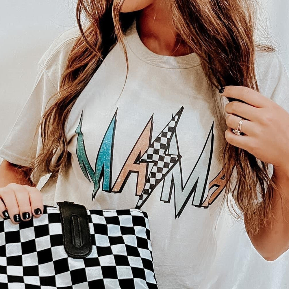 Women's Short Sleeves With Black And White Check Printing