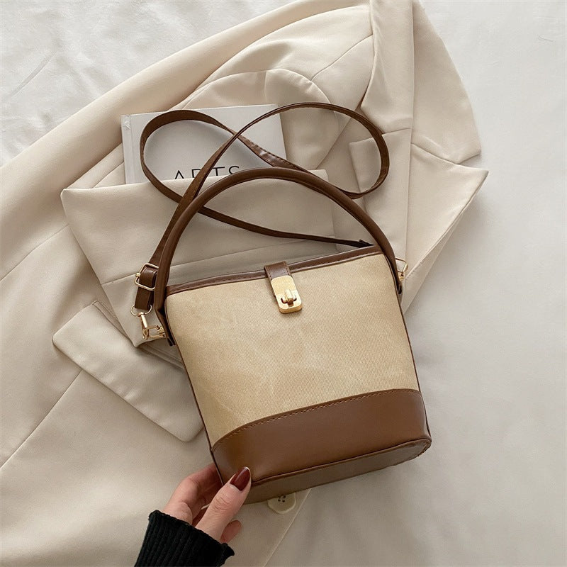 Retro Contrast Color Crossbody Bucket Bag Women