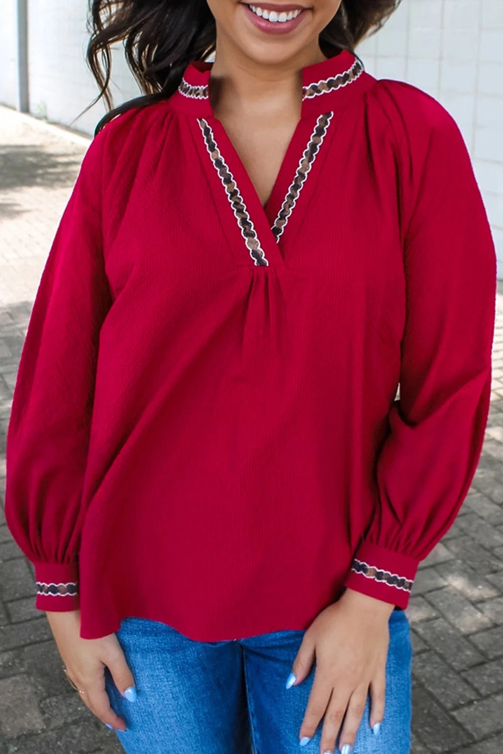 Women's Fashionable Embroidered Collar Printed Shirt