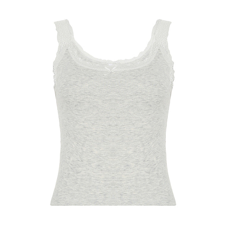 Sweet And Spicy Style Lace Bow Vest Street U-neck Slim Fit Easy Matching Sling