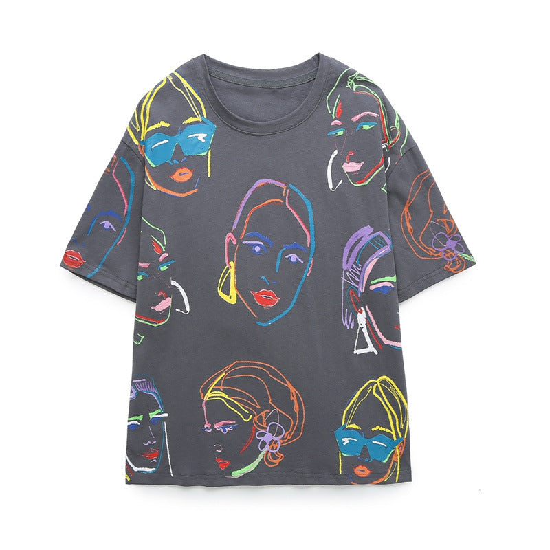Dame Stilfuld Alsidig Sommer Crewneck Kortærmet Top