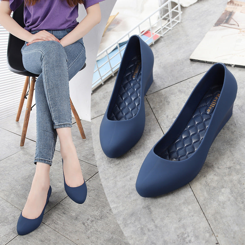 Women's Mid-heel Toe Waterproof Rubber Non-slip Flat Pumps