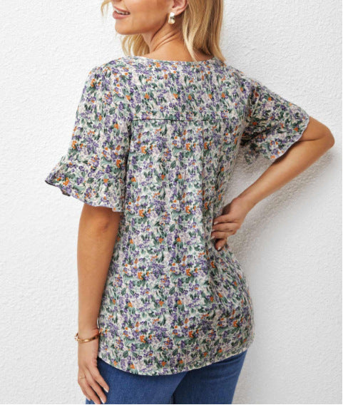 Summer New Floral Print Short Sleeve T Shirt