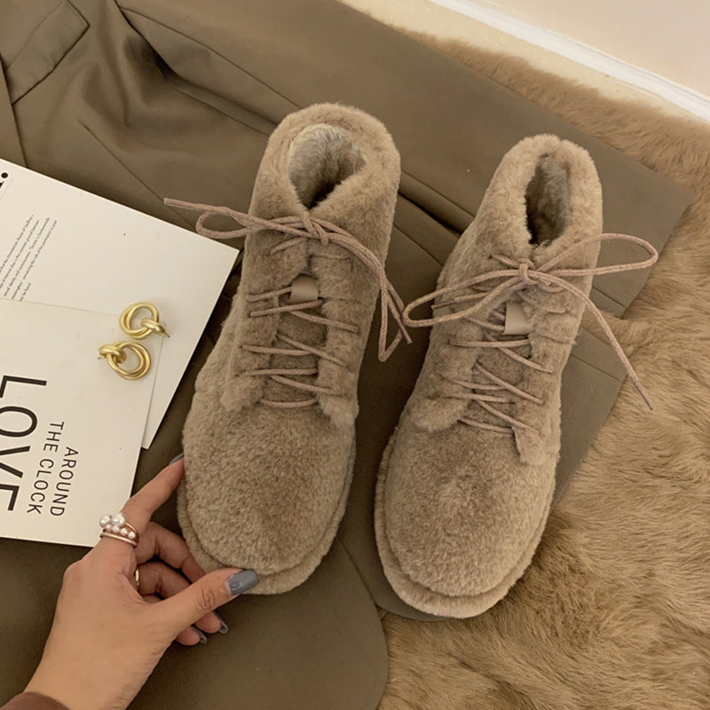 Warm Cotton Shoes With Fleece And Thick Fur