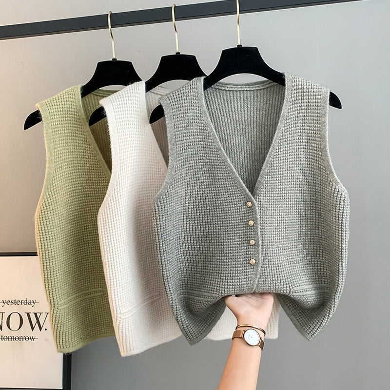 High Sense Classic Style Women's Clothing V-neck Knitted Cardigan Vest Vest Sweater