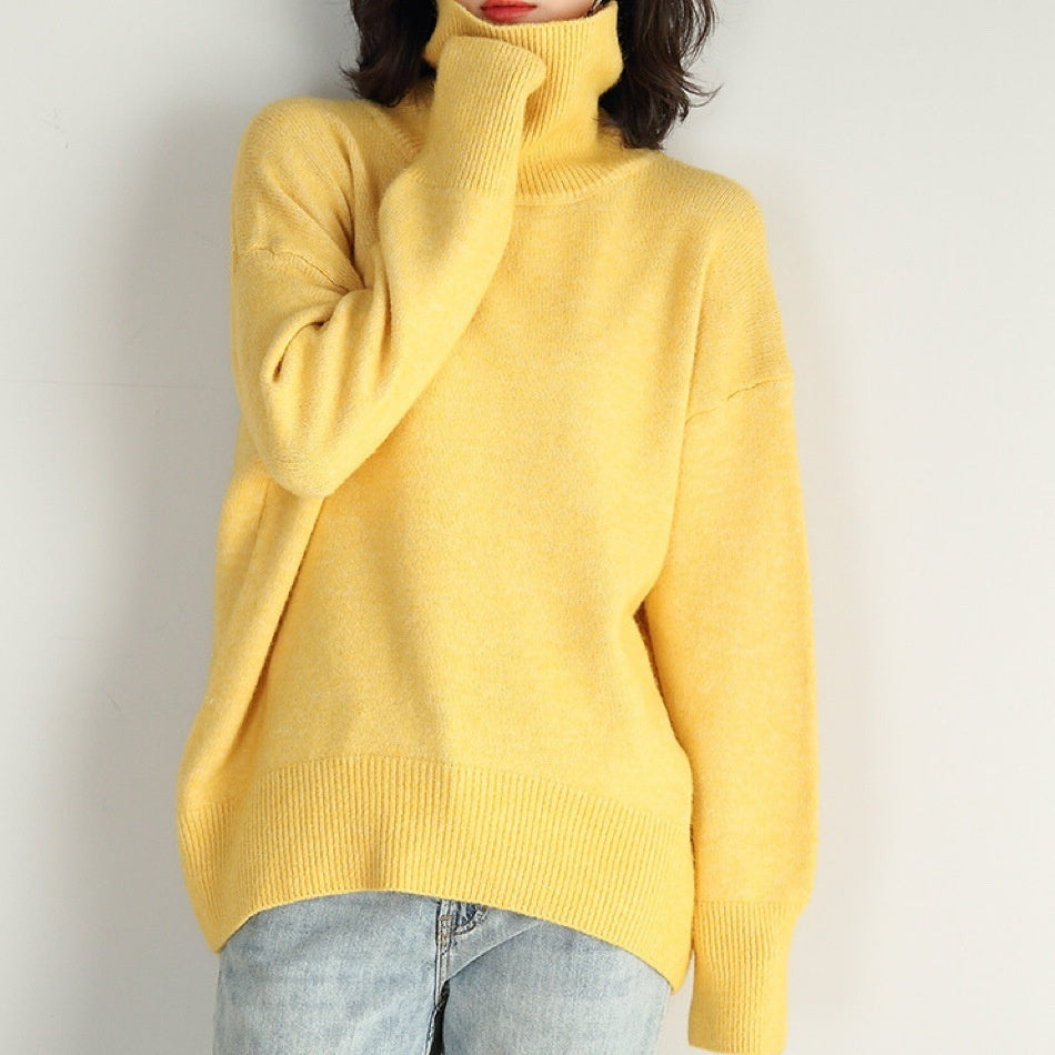 Solid-color Turtleneck Sweater For Women European And American Style