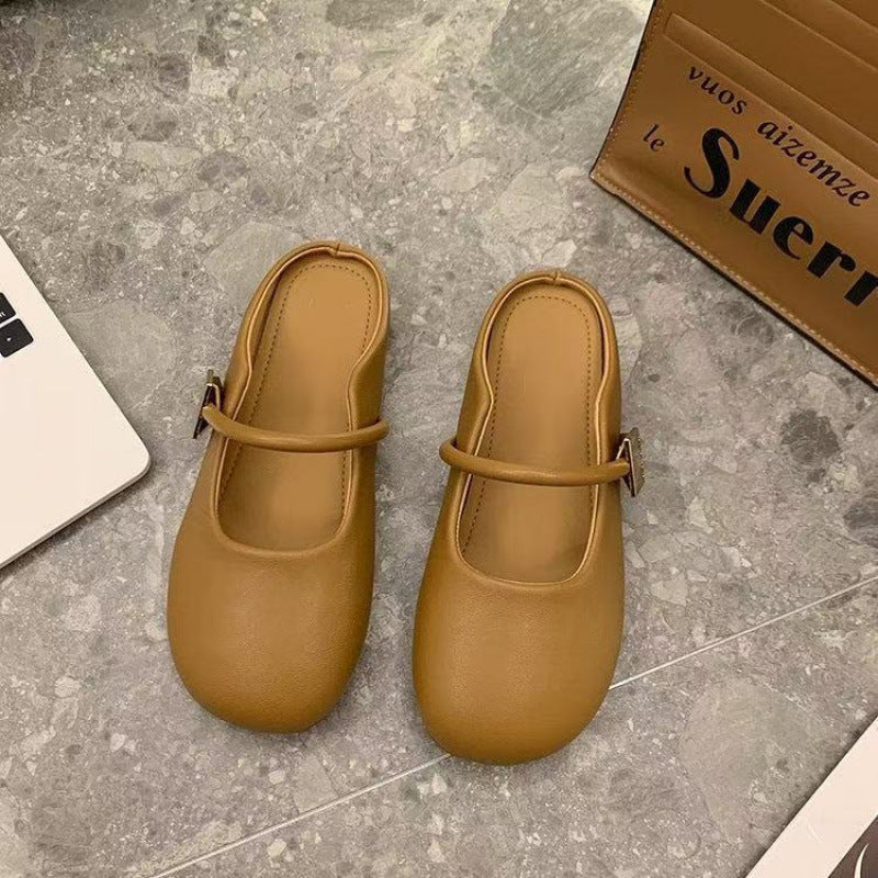 Temperament Wild Square Buckle Toe Cap Semi Slipper Soft Bottom Internet-famous Outdoors Slip-on