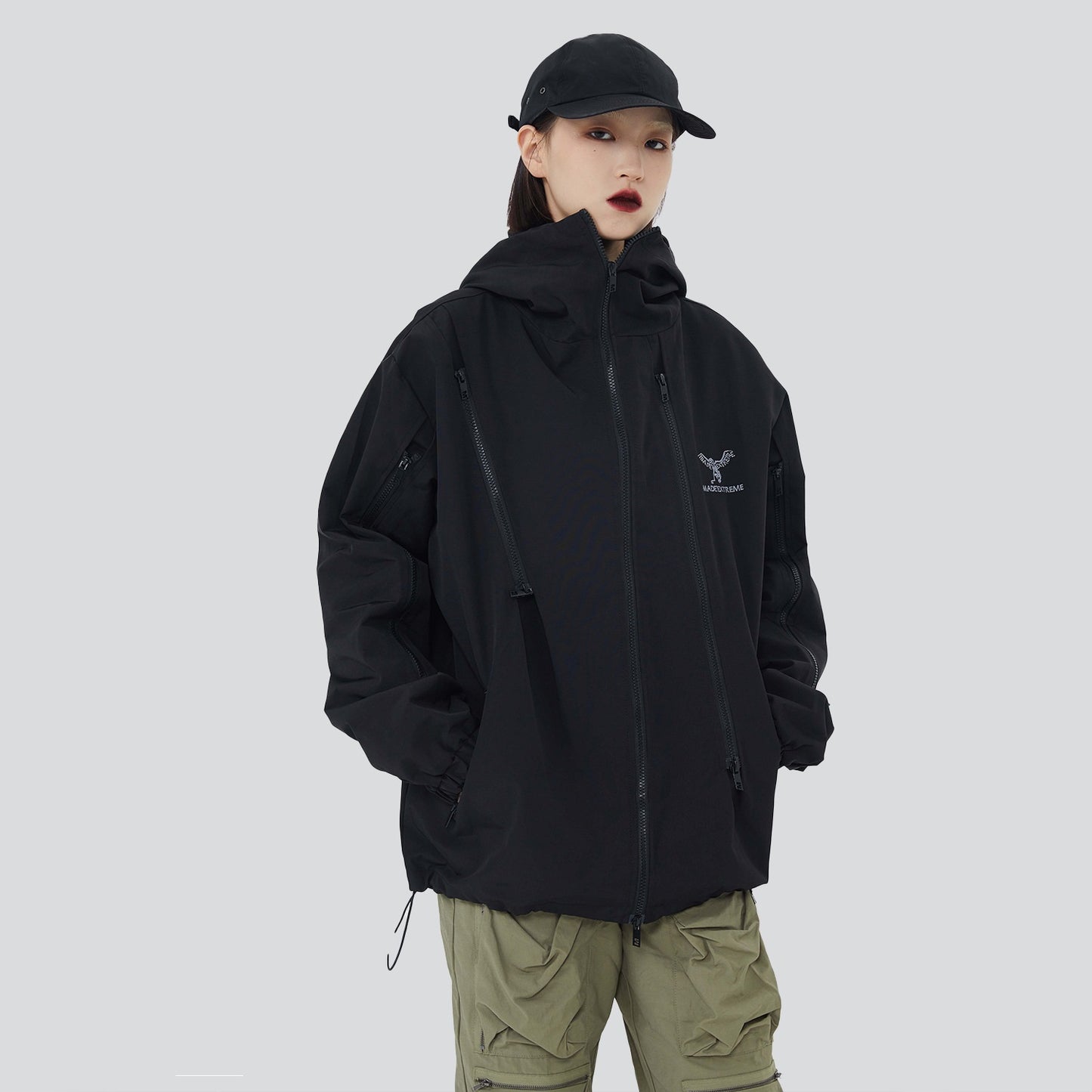 Outdoor Functional Windproof Multi Zipper Vintage Coat