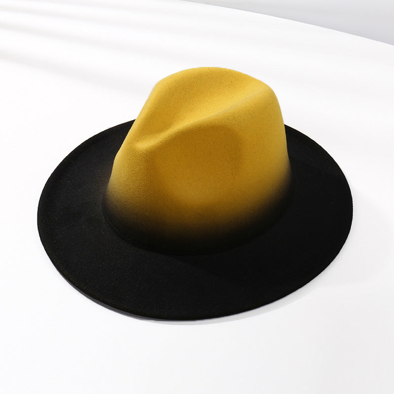Moderigtig Fedora-hat med farvegradient og flad skygge i uldfilt
