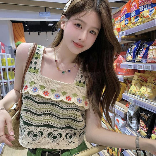 Hollow Knitted Short Inner Knitted Embroidery Sexy Small Sling Vest